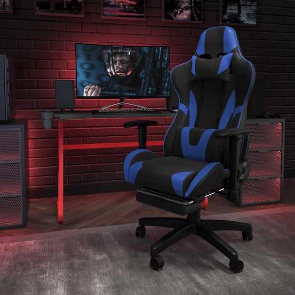 mong a  Flash Furniture Blue Reclining Gaming Chair with Footrest CH